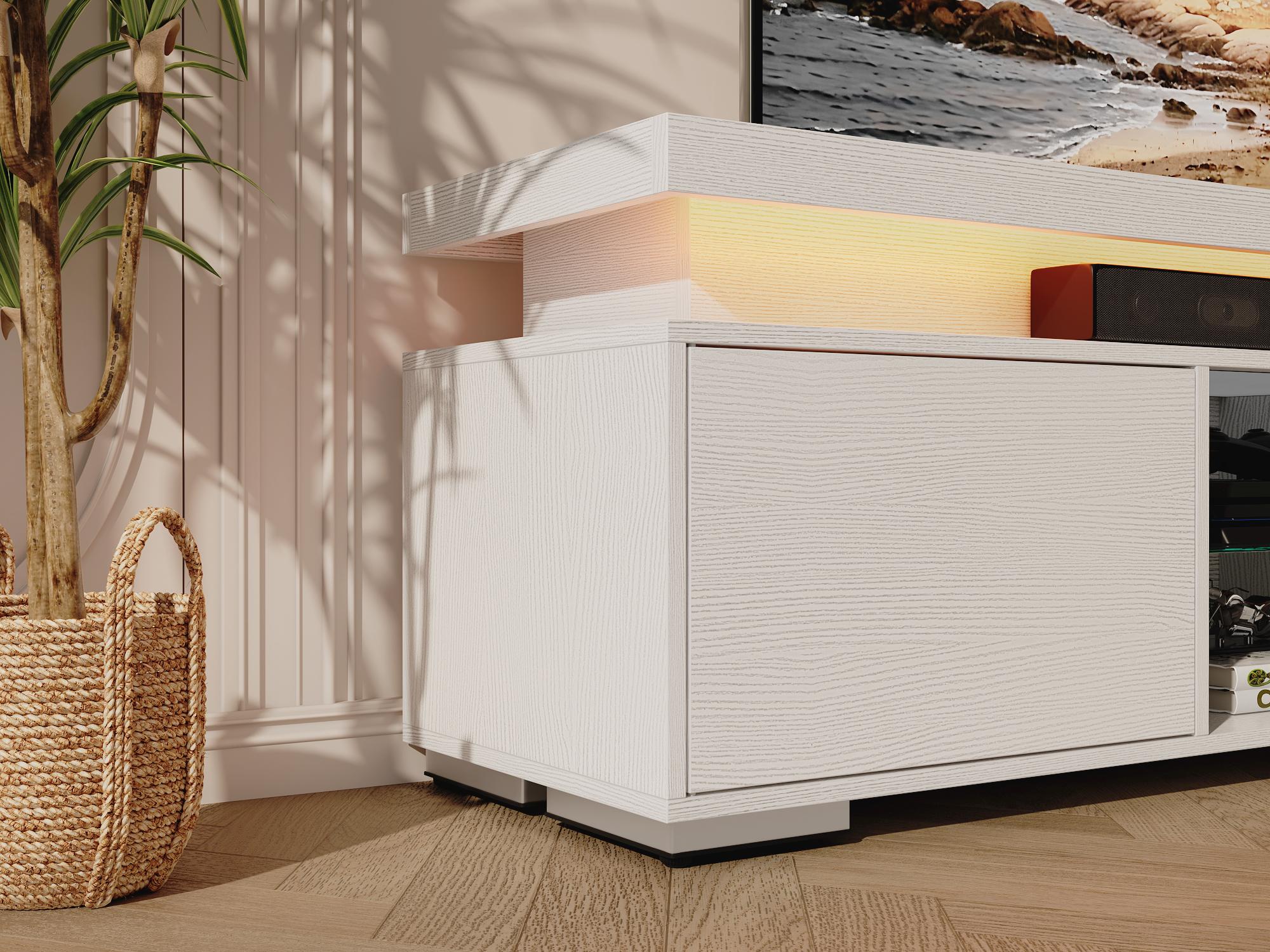 Yitahome TV Stands for Living Room, Modern Entertainment Center w/Power Outlets, LED Television Stands with Storage, Wood TV Stand, Gaming Media Stand