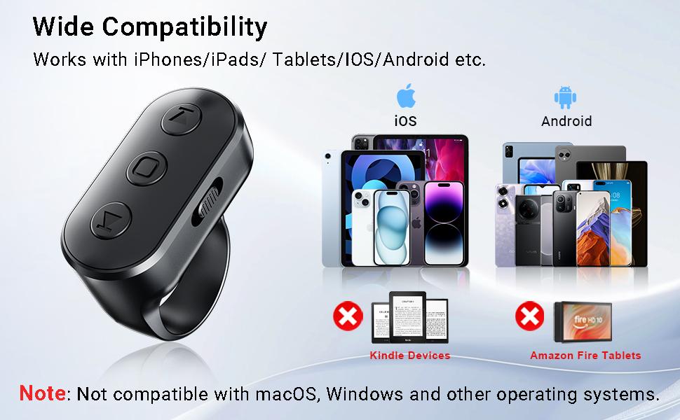 Scrolling Ring Remote, Wireless Fingertip Clicker for TikTok YouTube Instagram Shorts, Page Turner for Kindle App, Landscape & Portrait Control, Compatible with iPhone iPad Android Phone & Tablet