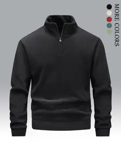 Men's Autumn/Winter Base Layer - German Fleece Quarter-Zip Stand Collar - Warm & Comfortable Cotton Jacket for Hiking Camping & Casual Wear, Gym, Zipper