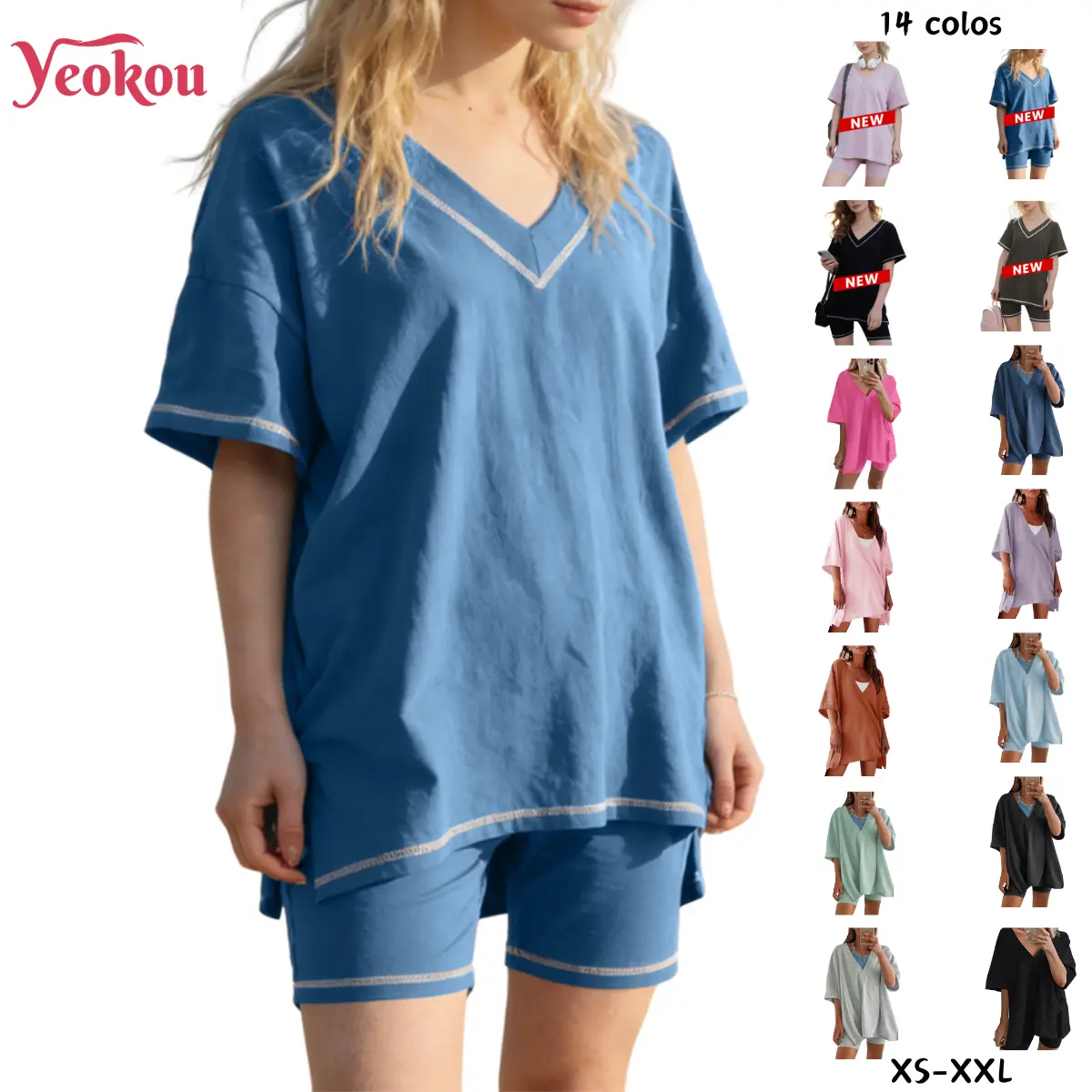 Yeokou Women's 2-Piece Oversized Short-Sleeve T-Shirt & Biker Shorts Set - Minimalist, Basic, Breathable, Stretchy, Comfortable Casual Women's Clothes with Soft Fabric, Shortsleeve, Two Piece Set