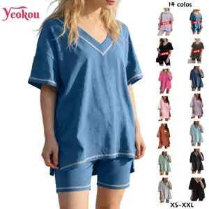 Yeokou Women's 2 Pieces Outfit Oversized T-shirt Biker Shorts Set Hot Short Reversible Set