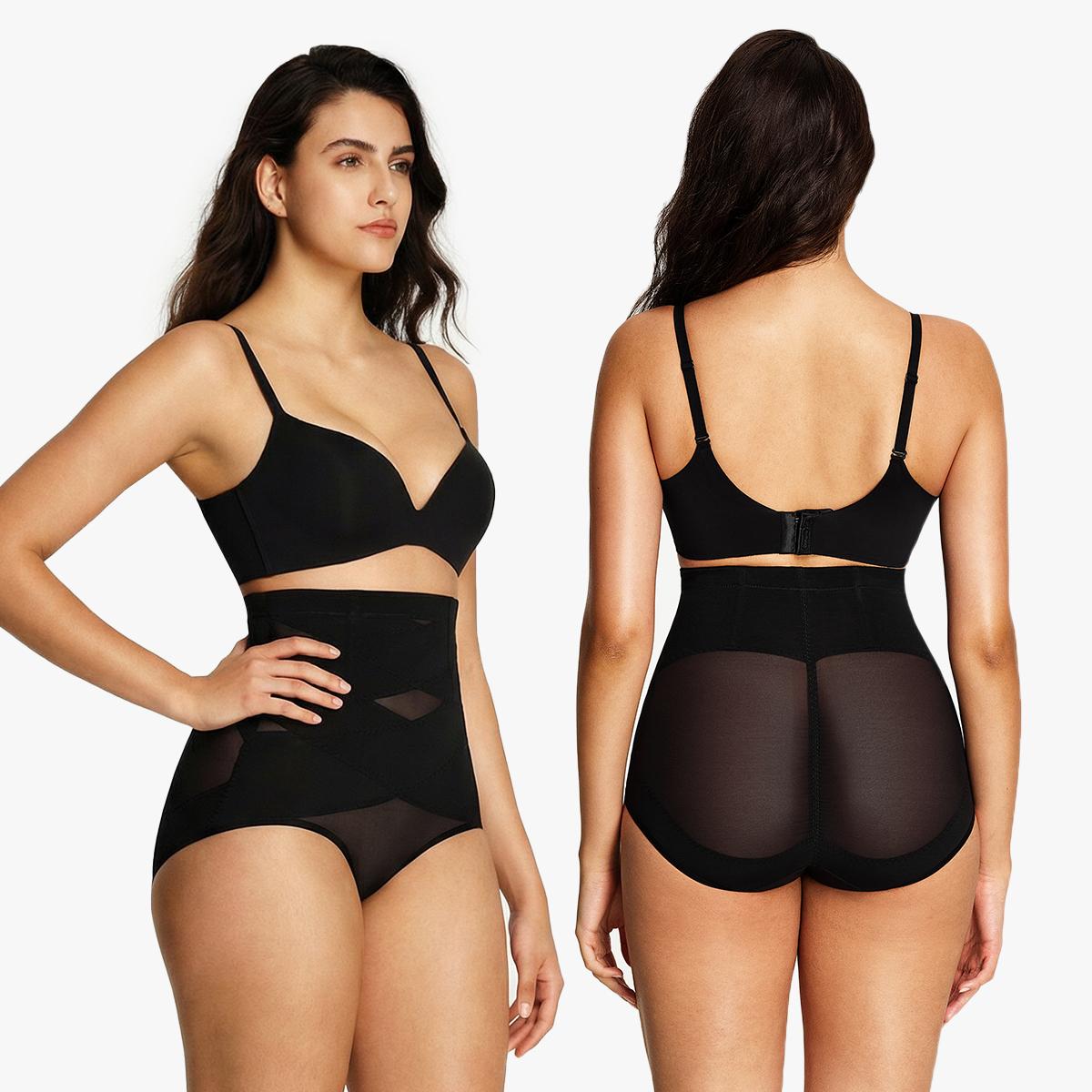 Nebility Women's 2 Pack Mesh Breathable Shapewear Underwear Shorts Skinny Tummy Control Womenswear Minimalist Compression Basic Black+Black