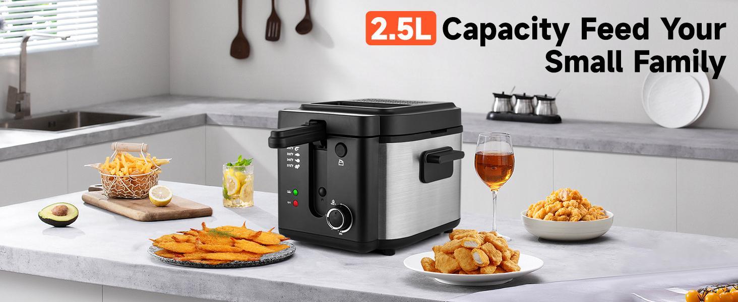 Pukomc 1.5L/2.5L Electric Deep Fryer – Fast Heating, Cool-Touch Exterior, Nonstick Basket, Easy Clean, Oil Capacity for Home Use