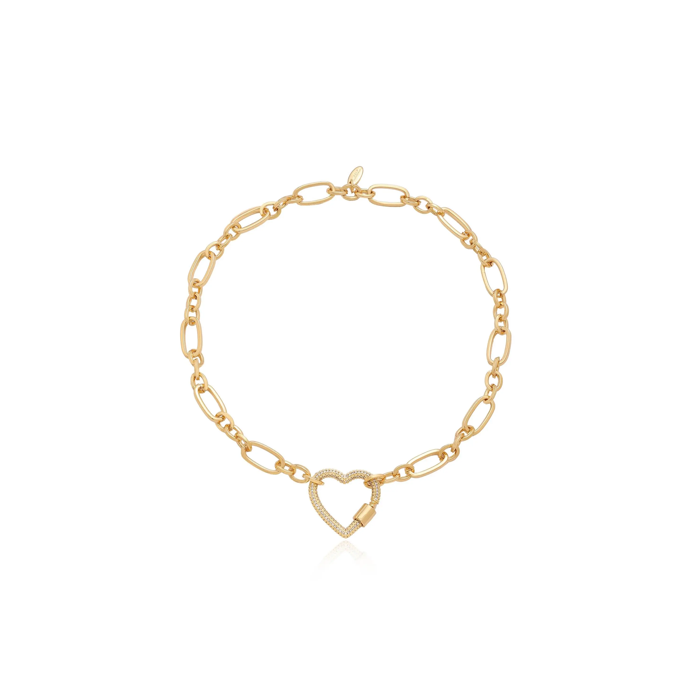 Ettika Open Heart Lock Necklace for Women – 18k Gold Plated Brass & Steel Chain with CZ Accents