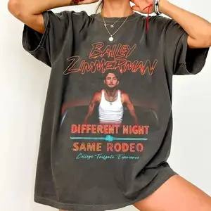 Bailey Zimmerman Tour T-Shirt, Different Night Same Rodeo, Graphic tee, Fashion Cotton, Streetwear, Full Colors, For Men, For Women