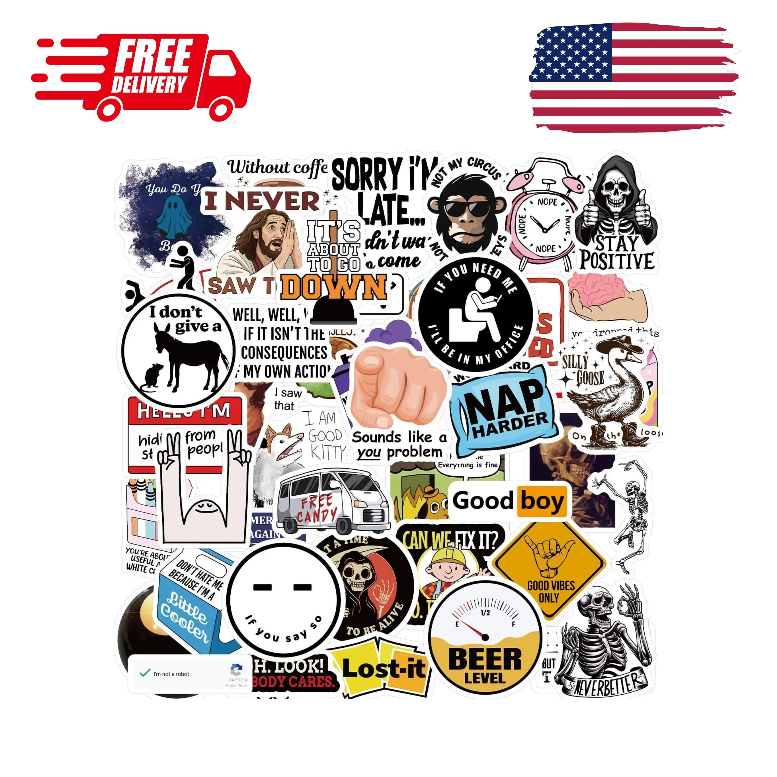 50 Pcs Funny Stickers for Adults Water Bottle Laptop Hard Hats Phone Case