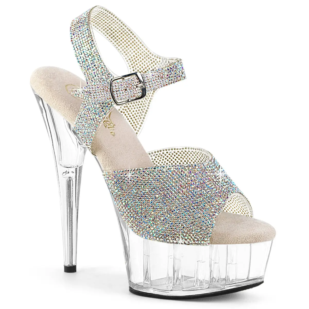 Pleaser Women's 6" Chunky Block Heel Platform Sandals - Sparkly Silver Rhinestone Party Shoes, Ankle Strap, Fully Embellished Upper, Open Toe Footwear, Sparkly Party Shoes, Open Toe Sandals, Platform Heels, Open Toed Sandals