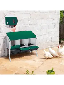 3 Hole Roll Away Chicken Nesting Box - Heavy Duty Metal Laying Box, Easy Egg Collection & Cleaning With Removable Tray For Poultry Coop, Backyard, Farm, With Bracket Legs