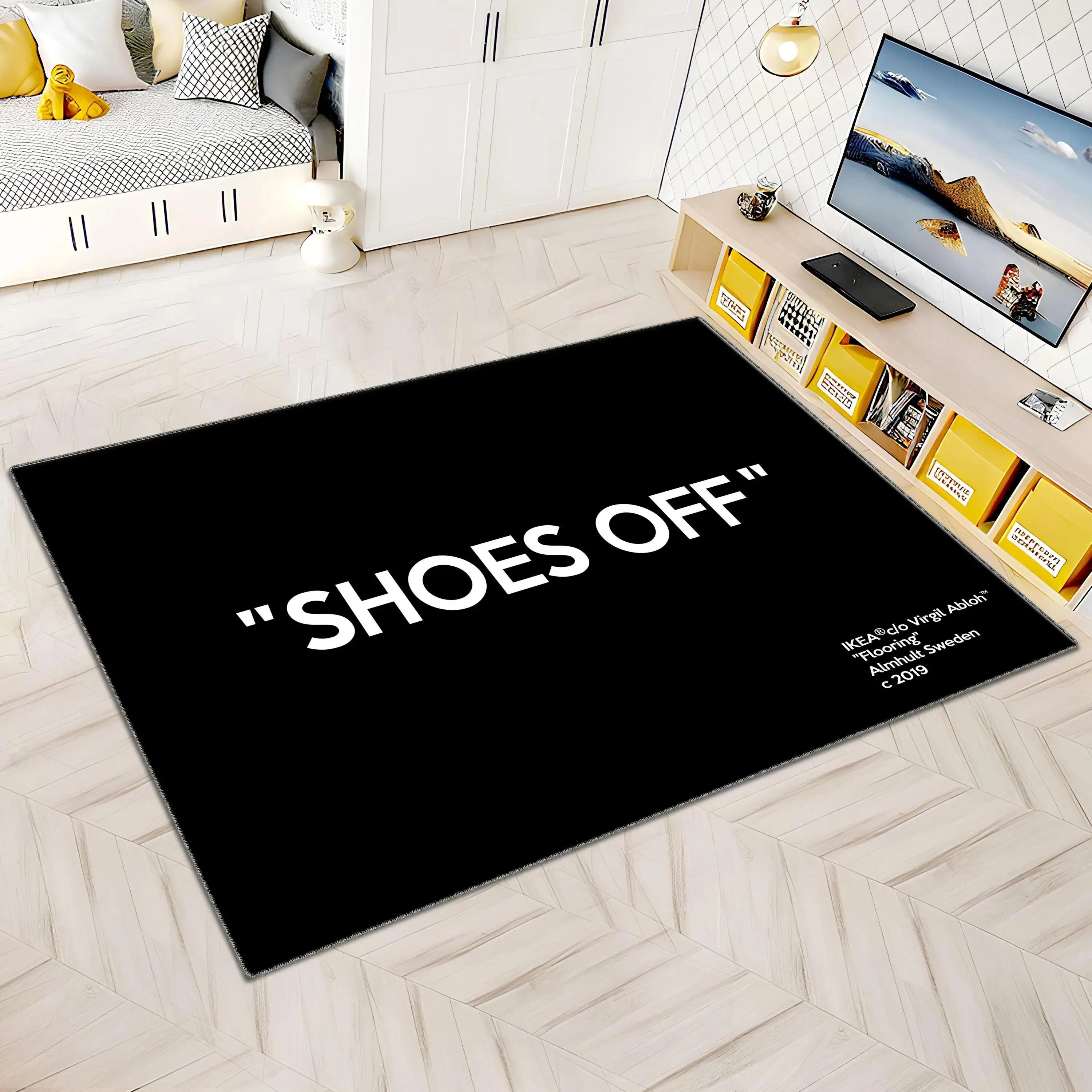 Black Shoes-Off Area Rug - Unique Hypebeast Design - Best-Selling Household Textile Carpet for Shoe Rooms