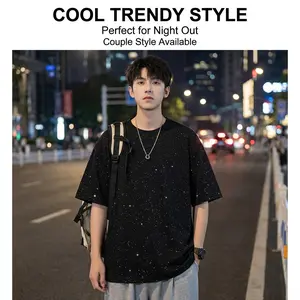 Starry Sky Bling T-Shirt for Women 2026 | Sparkly Rhinestone Gypsophila Design | Loose Fit Casual Unisex Couple Tee