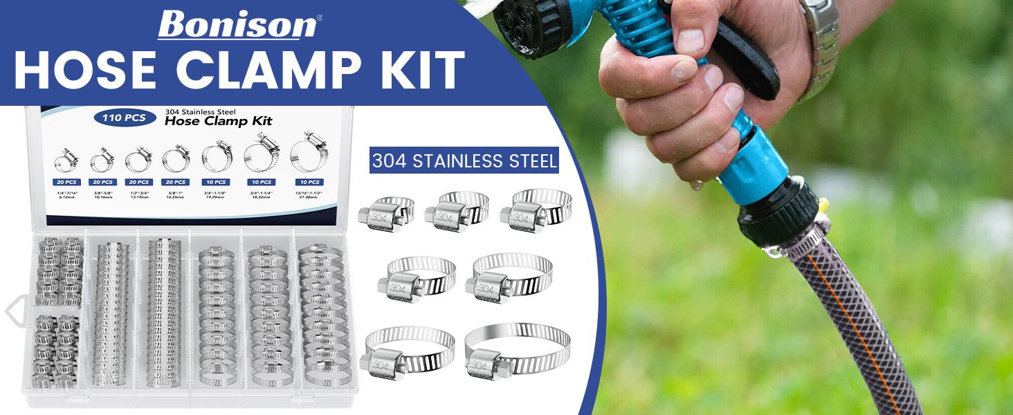 110 PCS Hose Clamps Stainless Steel Assortment Kit 1/4''–1-1/2'' Adjustable For Fuel Line Plumbing Automotive Mechanical Applications FathersDayGift