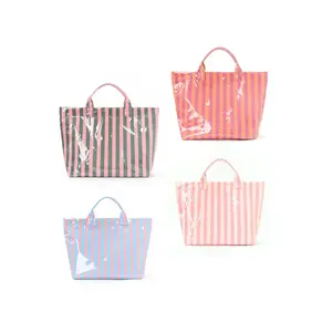 Striped Tote Bag High-Value Lightweight Handbag Commuter Large Capacity Portable Travel Shoulder Bag, Casual Style All Seasons Beach Tote