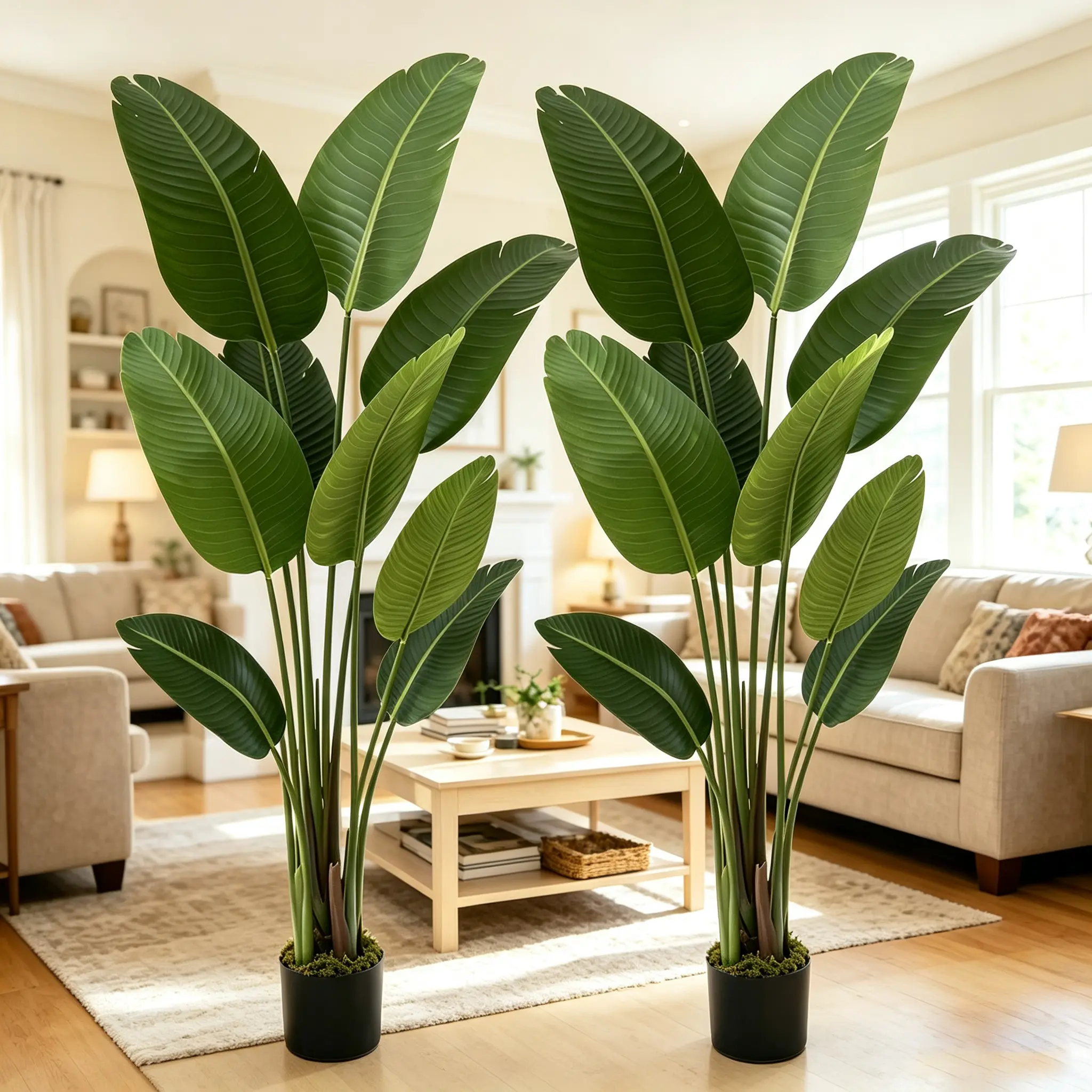 Artificial Bird of Paradise Plant, 5ft Tall Faux Silk Floor Plant for Living Room, Office, Bedroom, Lifelike Indoor Decor with Planter