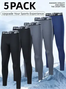 5-Piece Men's Thermal Sports Pants Set: Slim Fit Leggings, Thermal Long Pants, Running and Cycling Pants, Fleece Lined to Regulate Body Temperature, High Elasticity, Sweat-Absorbent, and Quick-Drying, Suitable for Home Fitness and Outdoor Sports