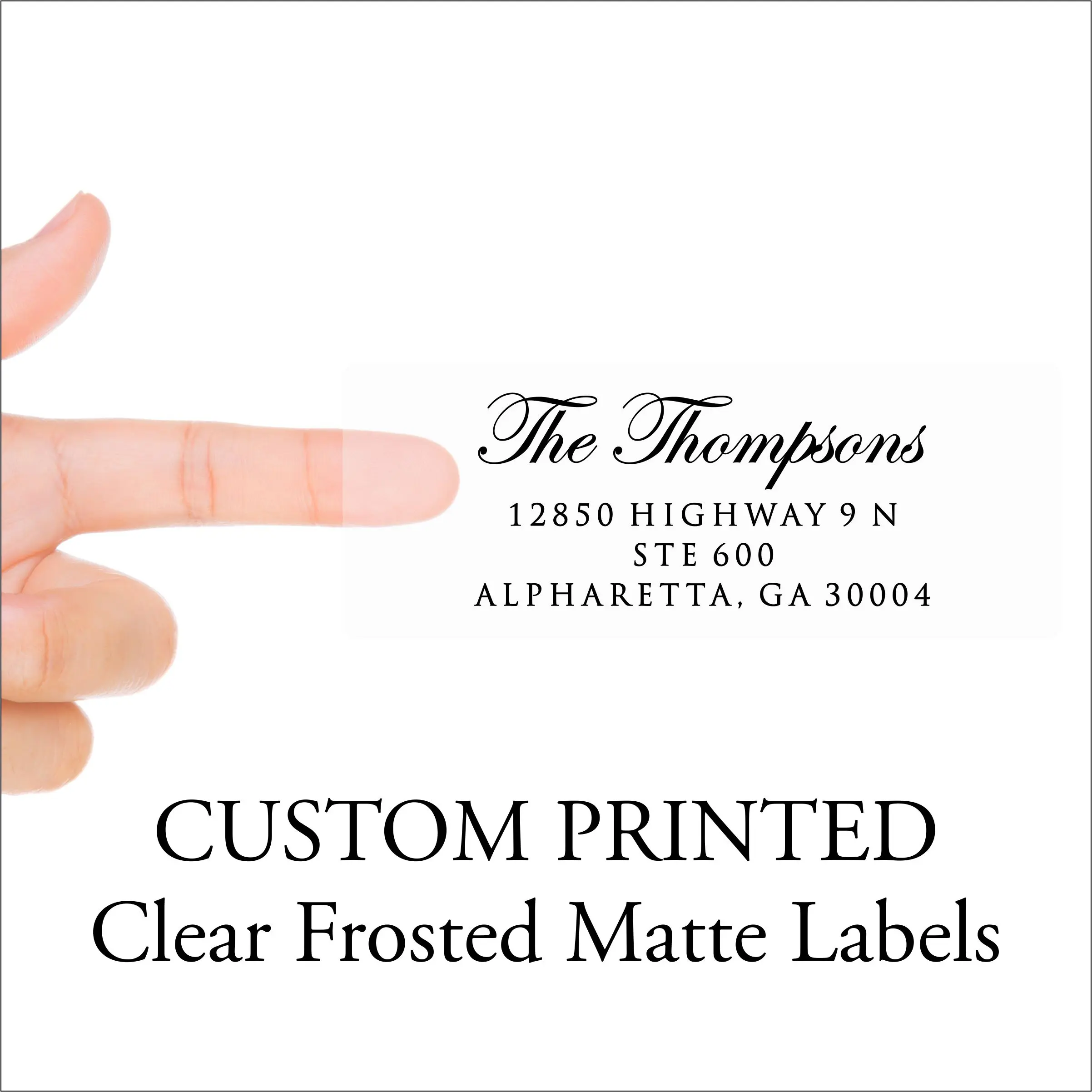Clear Return Address Labels for Envelopes, Custom Printed - Matte Frosted Transparent Address Label Stickers, 5 Sheets, 150 Labels Total, Edwardian Script, Personalized with up to 4 Lines of Text