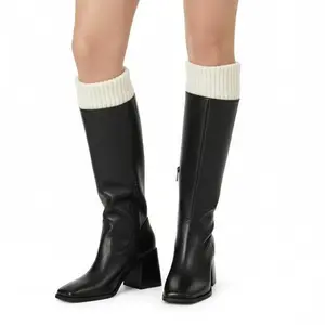 CELNEPHO Vintage Campus Boot for Women Square Toe Chunky Heel Knee High Boot Size Zipper Pull on Shoes Wedding Concert Party Wear Valentine Gift Boots Spring Shoes