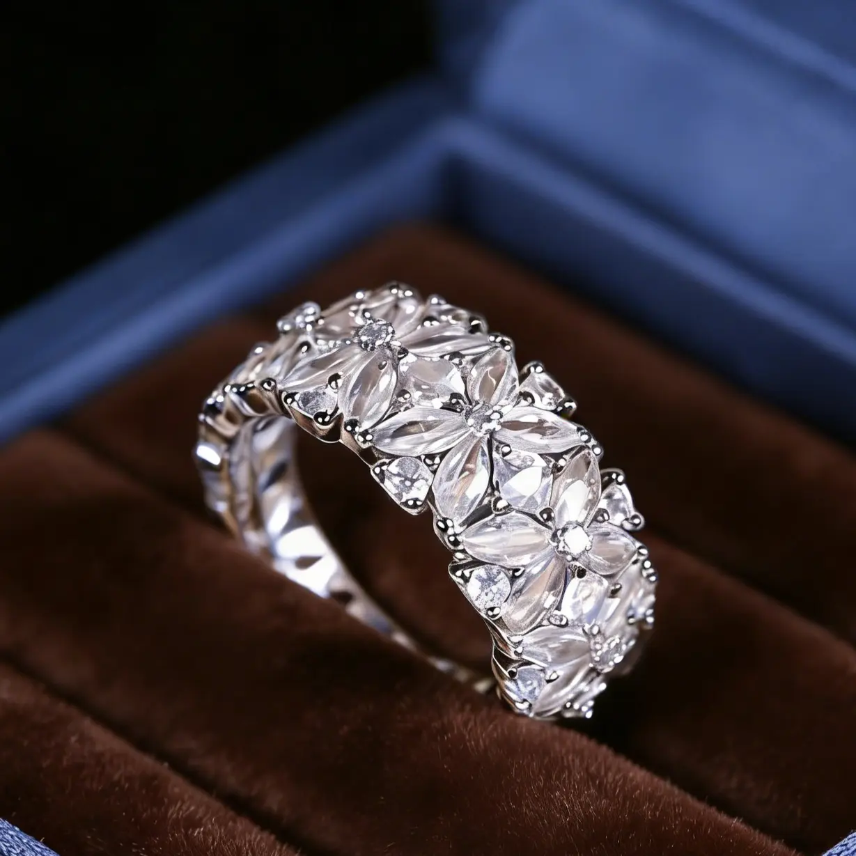 Elegant Marquise Cut Floral Eternity Band, Promise Ring for Girlfriend, Cluster Pave Stackable Ring, Timeless Floral Jewelry for Weddings & Daily Wear