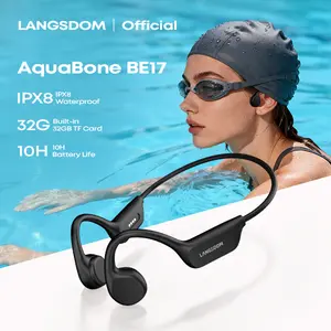Langsdom AquaBone BE17 Swim Without Limits, Bone Conduction IPX8 Waterproof + 32GB Memory Phone-Free Bliss, 10 Hours Playtime, Bluetooth 5.4, 32GB Built-in Memory, Lightweight and Comfortable for Sports & Running, Black