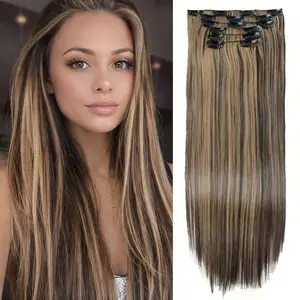 6Pcs Clip in Syhthetic Hair Extensions 16Clips Seamless Hairpieces for Women 24Inch Daily Party Use