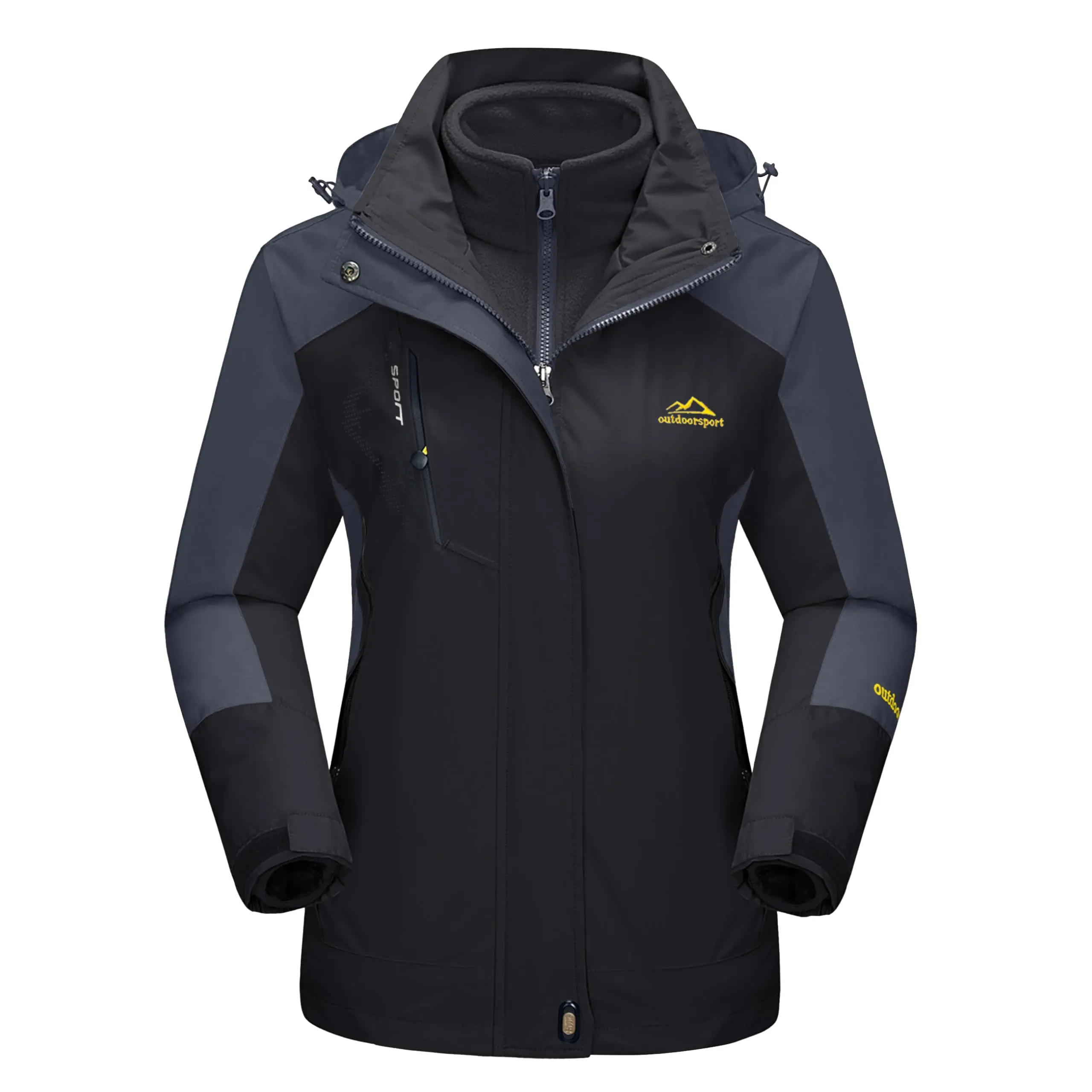 MAGCOMSEN Female Fitted Full-Length 3-in-1 Polyester Winter Ski Jacket - Waterproof 5000mm, Windproof, Fleece Lined, Removable Liner, Detachable Hood, Hand Wash Only, for Skiing, Camping, Outdoor Enthusiasts