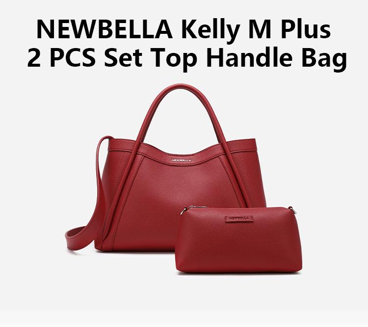 NewBella Kelly M Plus 2 PCS Set Lychee Top Handle Bag with Removable Shoulder Strap Purse Eco-Friendly PU Leather Spacious Interior Magnetic Closure & Inner Pockets Foldable Packaging DealsForYoudays,FallFreshness