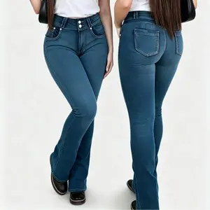 Women's Mid-Waist Tummy Control Stretch Denim Jeans - Boot Cut, Flare, Butt Lifting Womenswear Bottom Pants