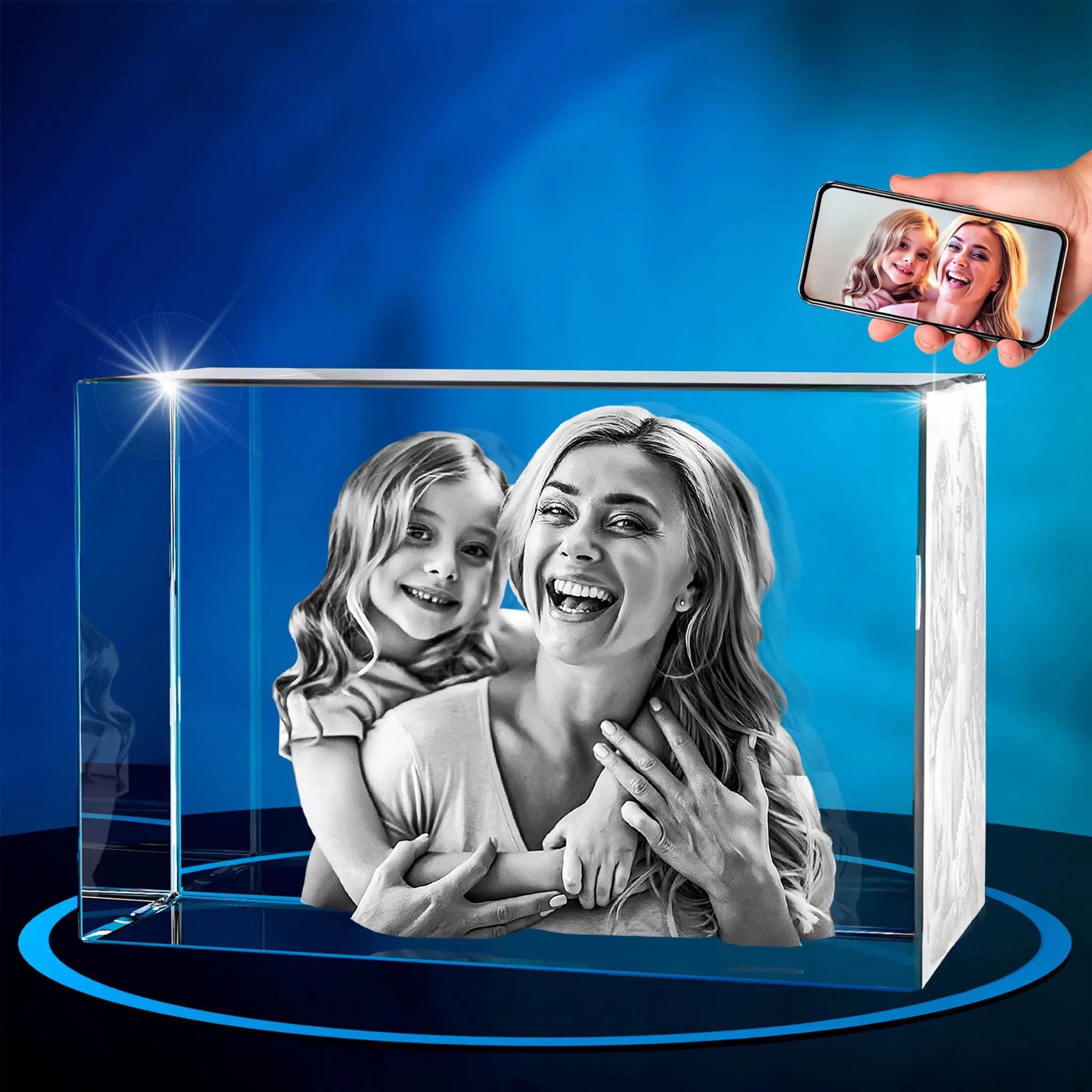 ArtPix 3D Crystal Photo, Personalized Gifts for Women, Wife, Mom, Her, Him, Men, Great Customized Gift With Your Own Photo - Anniversary, Wedding, Birthday - Custom Glass 3D Laser Etched Picture Frame