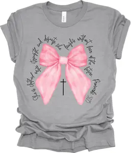 Trenz Shirt Company Coquette Bow With Cross Proverbs 31:25 Short Sleeve T-shirt Fabric Fashion