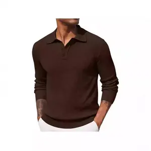 Mens Knit Polo Shirts Long Sleeve Casual Polo Sweaters Shirt Waffle Textured Collared Sweater