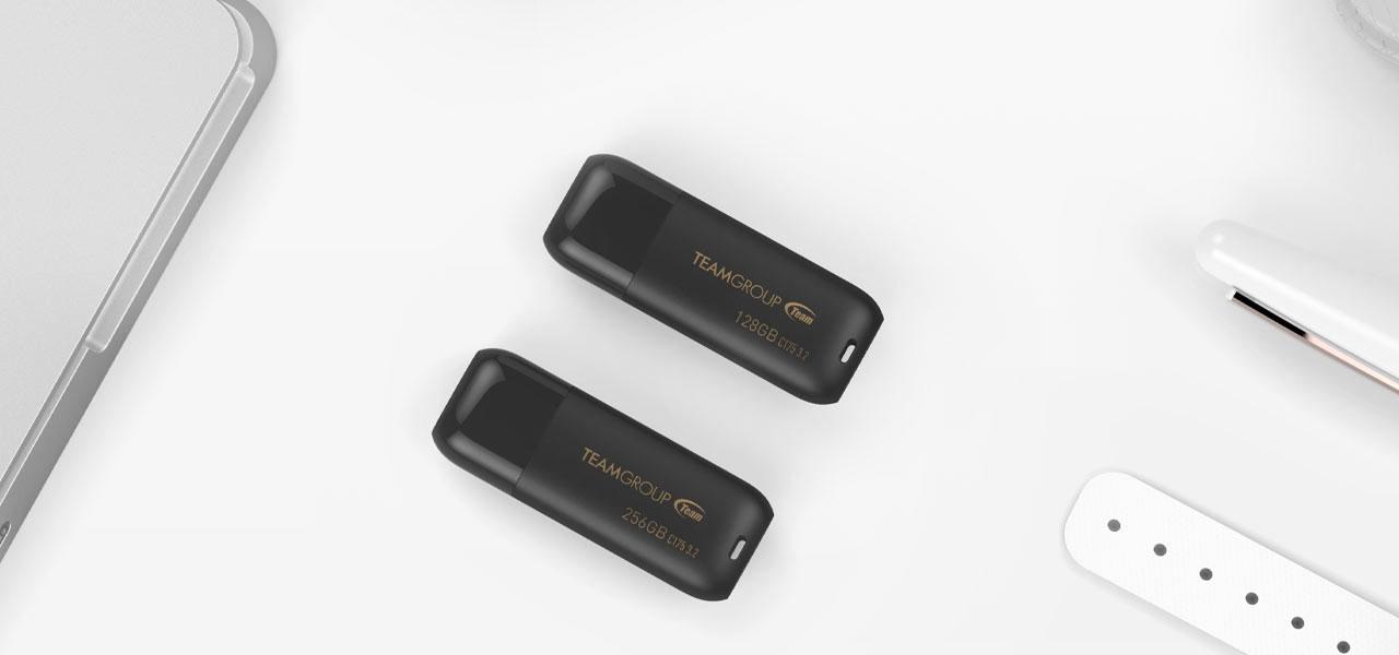 TEAMGROUP C175 128GB USB 3.2 Gen 1 Flash Drive Rounded Streamlined Unibody Design Black Pearl Seamless Construction Matte and Glossy Finish, Speed Up to 100MB/s (TC1753128GB01)