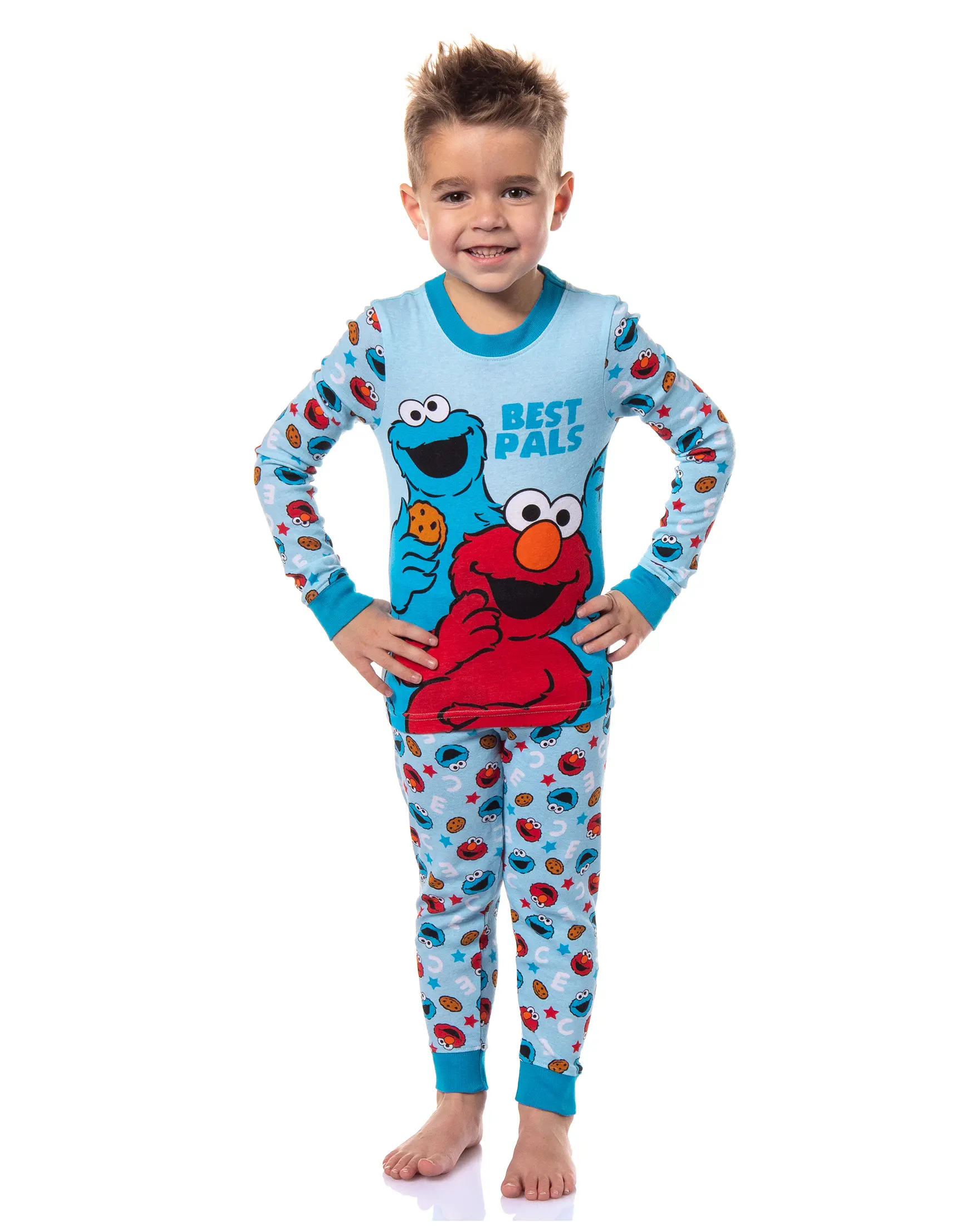 Sesame Street Toddler Boys' Cookie Monster Elmo Best Pals 2 Piece Long Sleeve Pajama Set