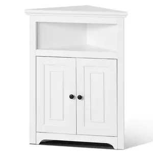 VEVOR 32" Corner Storage Cabinet,  , 3 Tiers Small Storage Cabinet with 2 Wooden Doors & Adjustable Shelves, Freestanding Corner Kitchen Cabinet for Living Room, Kitchen, Laundry Room, Bathroom, White