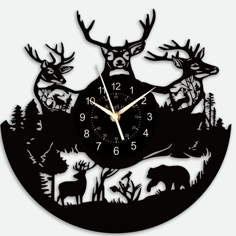 Vintage Forest Deer Vinyl Wall Clock, Led Wall Clocks, Christmas & Easter Themed Seven-Color LED Display, Home & Office Decor, Unique Bar Decoration