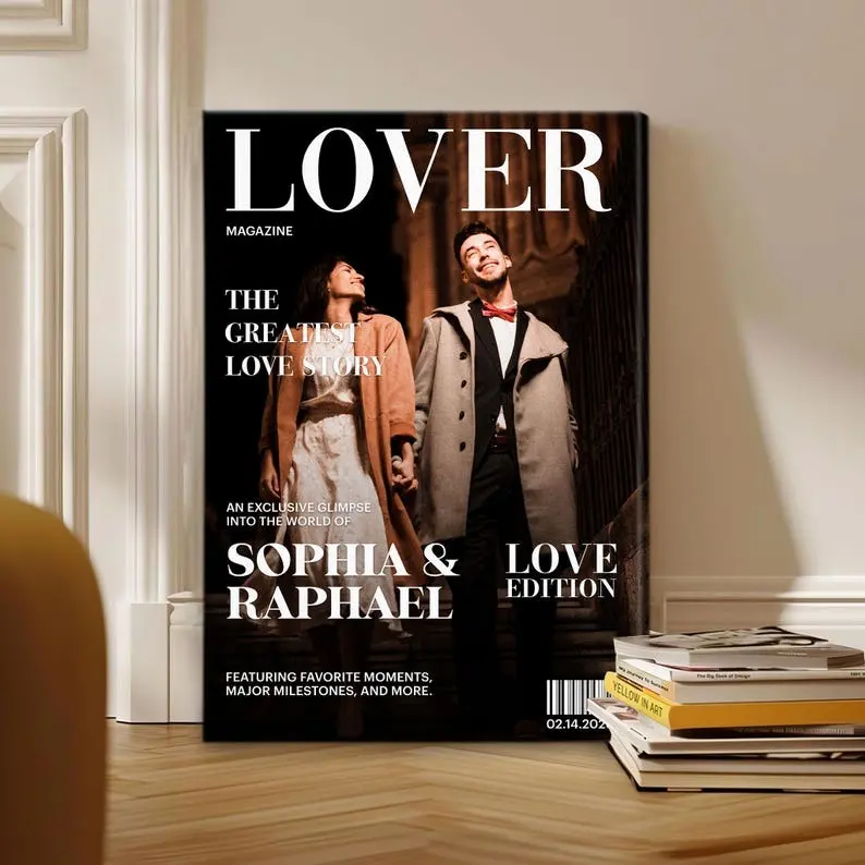 Custom Couple Magazine Cover Poster, Personalized Love Photo Poster, Romantic Anniversary Wedding