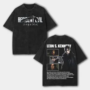Resident Evil Requiem Leon Kennedy Requiem Vintage Wash Tshirt, Raccoon City Survivor Graphic T-Shirt, Biohazard 4 Remake Streetwear, Acid Wash Mineral Oversized Sweatshirt, DSO Agent Aesthetic, Gamer Fan Gift, Unisex Cotton Apparel