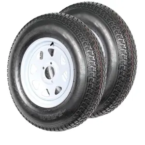 Deep Tread 6 Ply Bias Trailer Tires with Rims - Set of 2 ST205/75D15 - 5 Lug White Spoke Wheels - Load Range C for Utility, Cargo, Boat, Camper, Farm & Landscape Trailers