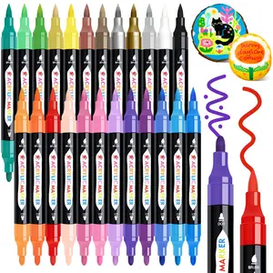 24pc Dual Tip Acrylic Paint Markers – Non-Toxic Professional Paint Pens for DIY, Arts & Crafts, Multi-Surface Markers coloring - Dual-Tip Set Colorful