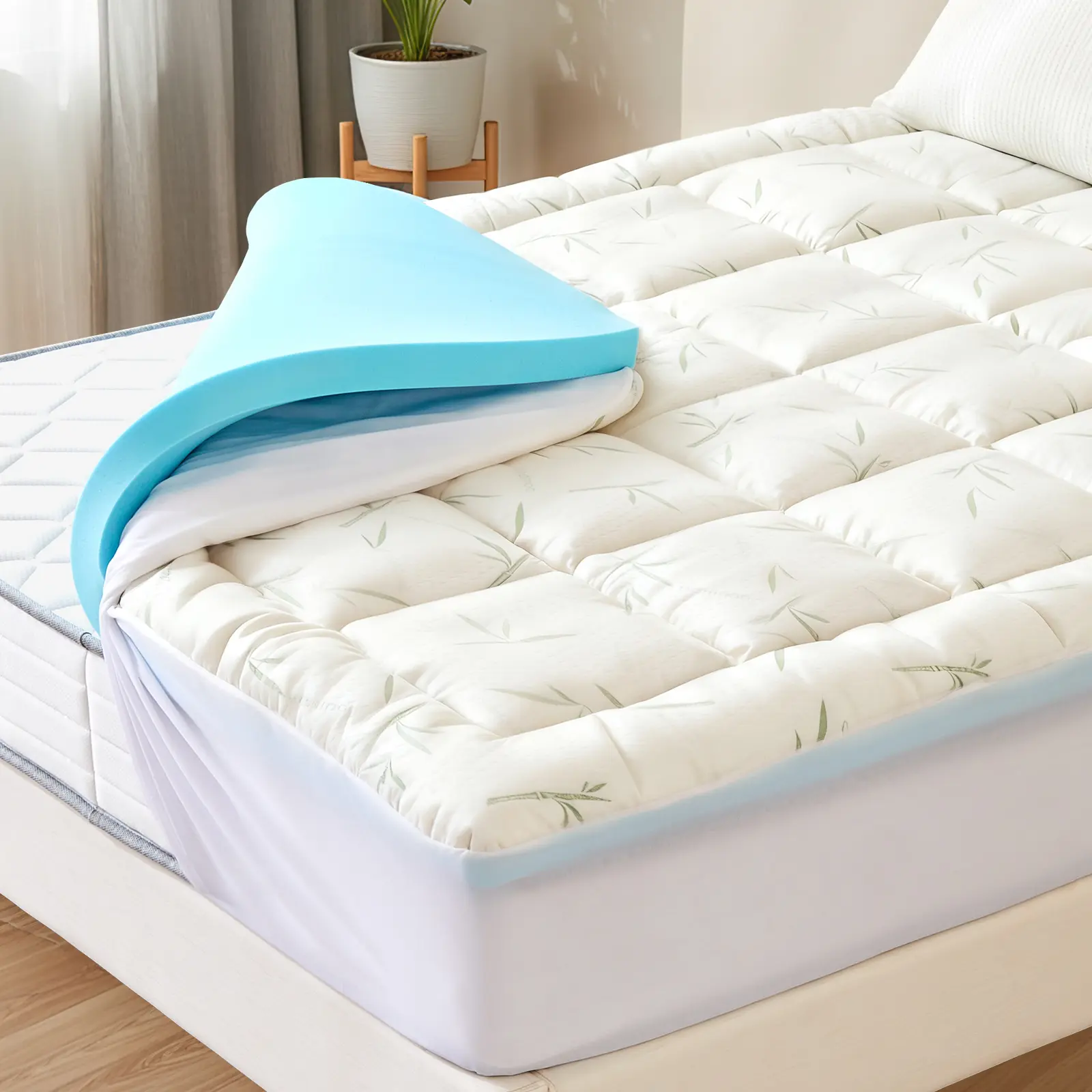 Mattress Topper, Dual Layer  Memory Foam Mattress Topper - Gel Memory Foam and  Down Alternative Pillow Top Mattress Pad Cover with 8-21 Inch Deep Pocket for Sleeping