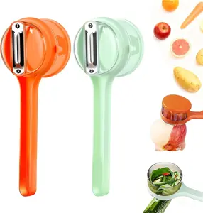 2PCS Kitchen Vegetable Peelers with Container, Multi-functional Fruit Veggie Potato Gadgets with Catcher, Non-electric Apple Peeling Machine with Storage Box for Home Camping Gifts