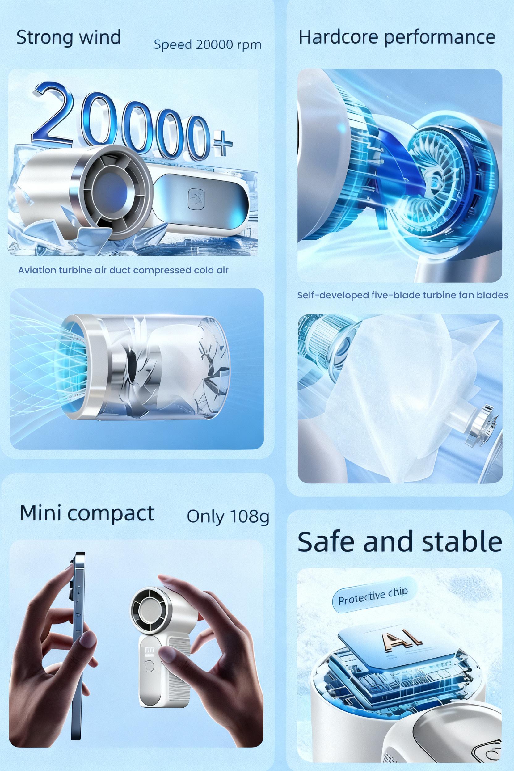 GAIATOP Super Mini Handheld Fan, Small Purse Fan for Women, Pocket Fan, Makeup Fan, High-Speed Turbo, 6-Gear Adjustable with LED Display, USB Rechargeable, Portable Fan for Travel, Outdoor, Girls   Valentine's Day gift