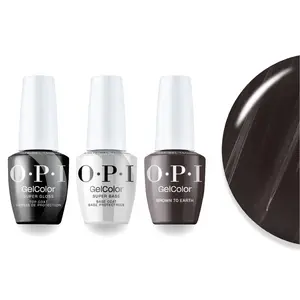 OPI Intelli-Gel Combo - Super Base Coat, Super Gloss Top Coat & F004 Brown To Earth, FREE Nail Sticker MO-658