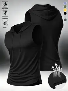Men’s fashionable solid color Sleeveless Tank Top — Breathable Quick-Dry Fabric, Wrinkle-Resistant & Wear-Tough, Drawstring Hood, slim design; Suitable for Gym Weightlifting Training, Outdoor Cycling, Daily Commuting, casual style top
