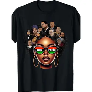 Made in Usa 180g Women's Pride Afro Melanin Girl Bhm Juneteenth T Shirt Black