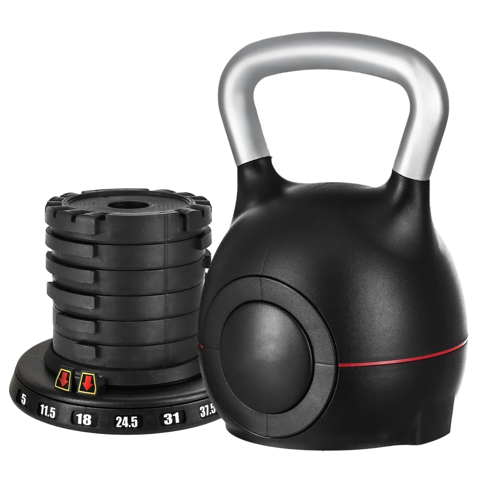 Adjustable Kettlebell for Gym & Fitness Training - 7 Weight Levels (5-46 Lbs / 20.79 Kg), Die-Cast Aluminum & ABS Construction for Full-Body Workouts
