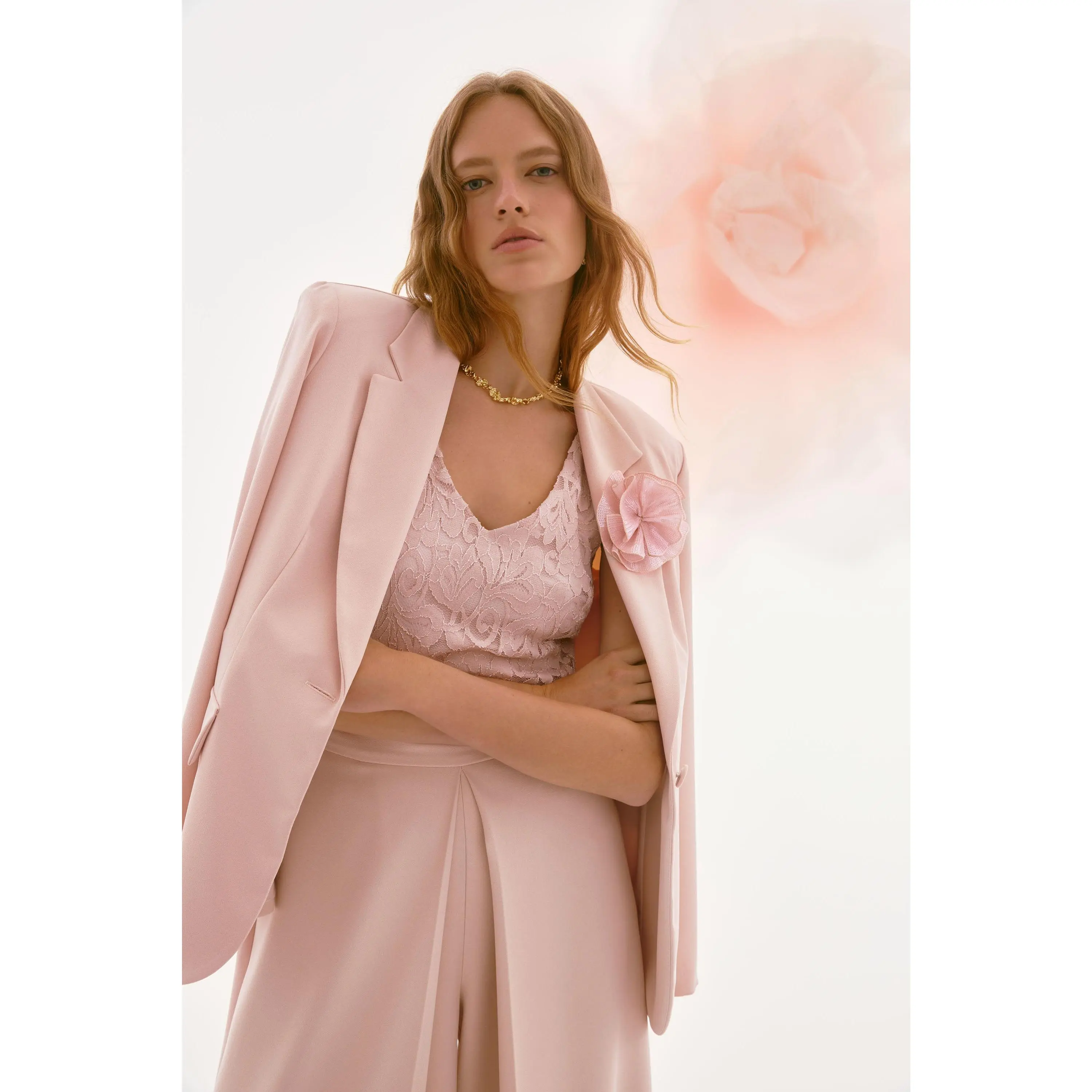 Joseph Ribkoff Signature Woven Crepe Blazer with Sequin Flower – Quartz