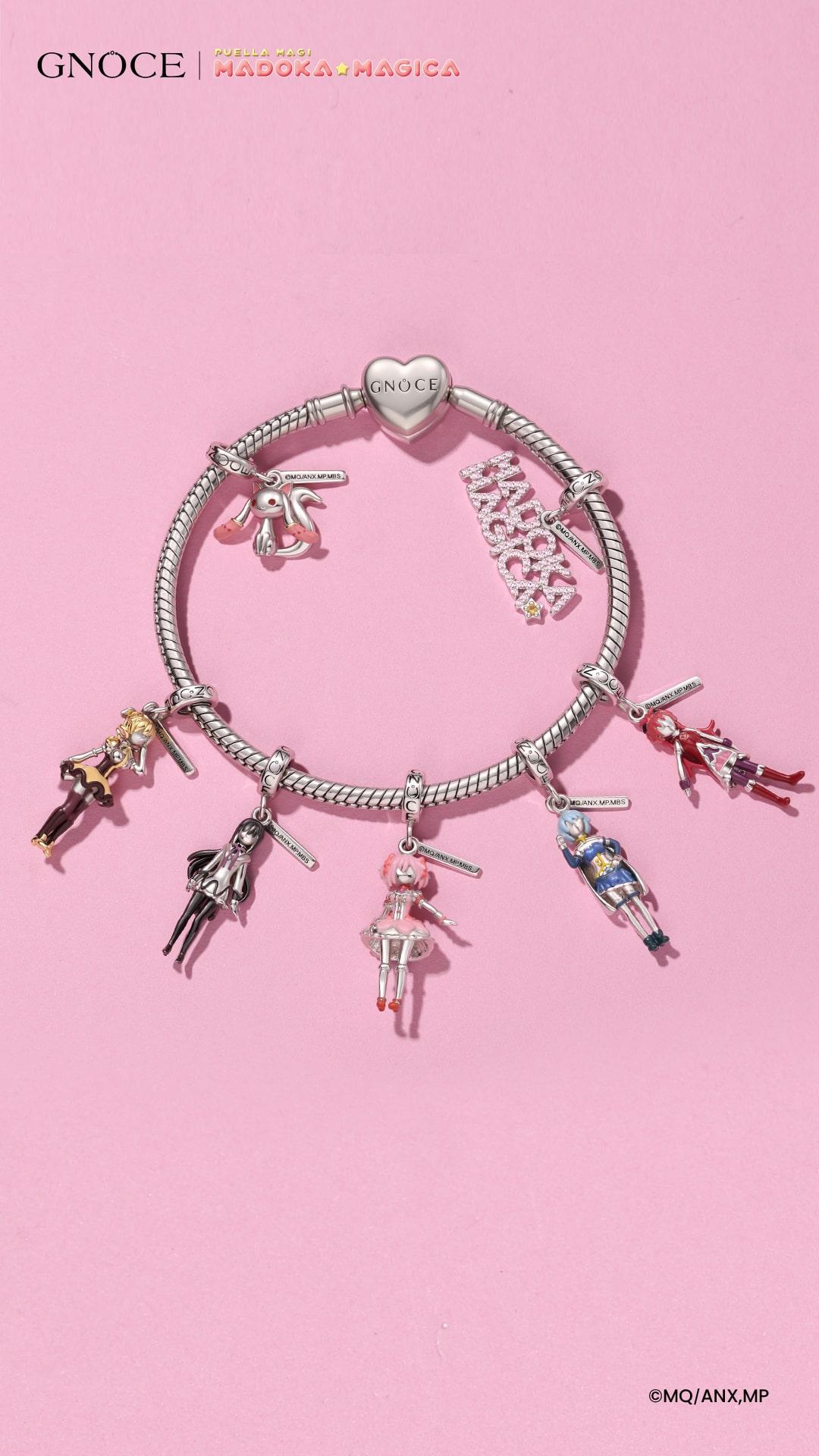 GNOCE Puella Magi Madoka Magica Anime Collab Pendant Dangle Charm for Bracelets Madoka Kaname Transformation Dangle Charms for Women Wife Valentine's Day Mother’s Day Jewelry Officially Licensed Trendy Jewellery Accessories