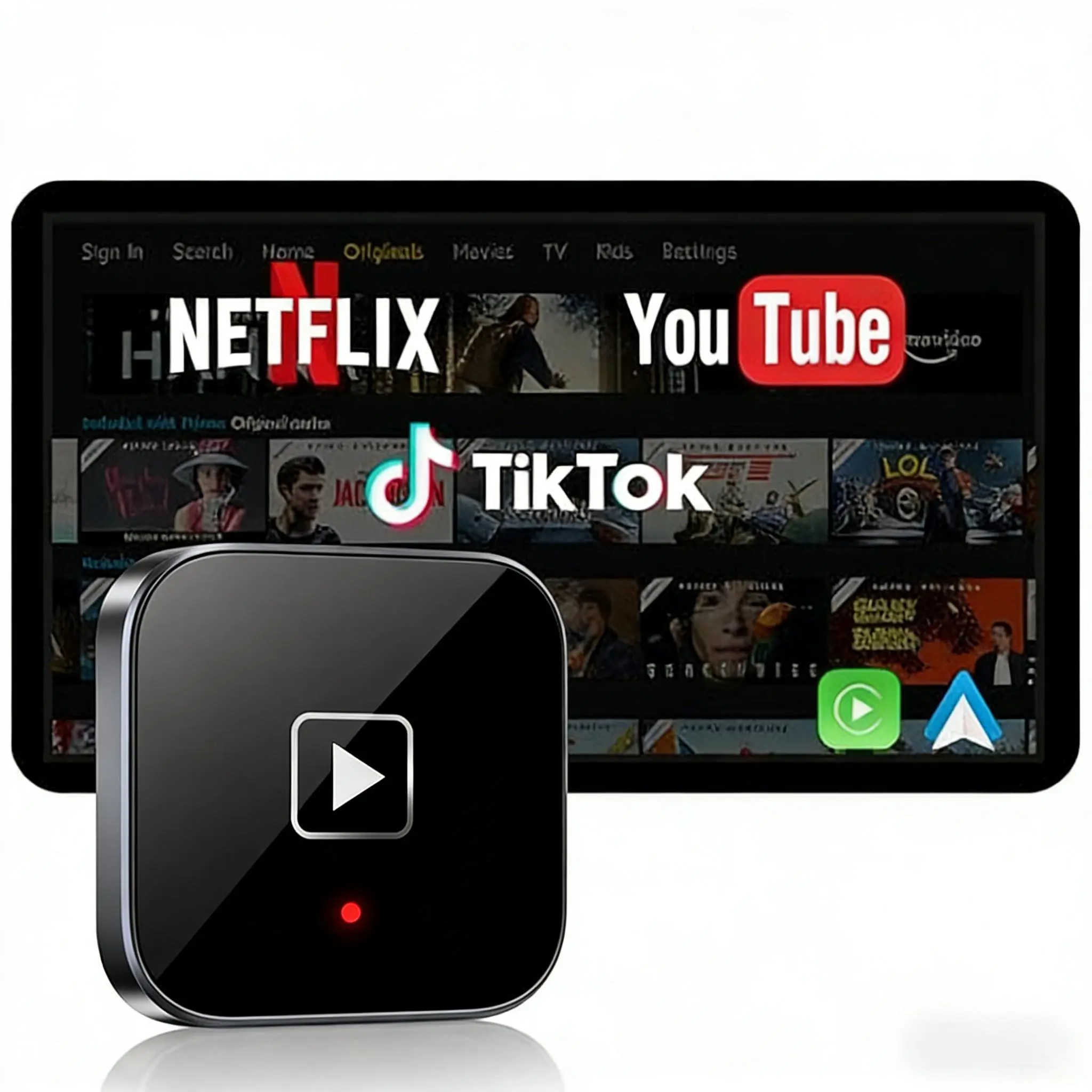 【FOZETOP】Universal CarPlay Adapter Car Video Players 2026, Wireless Wired-to-Wireless Plug-In, Dual WiFi Channels, Streaming Support, Netflix Compatibility, iPhone & Android Compatible