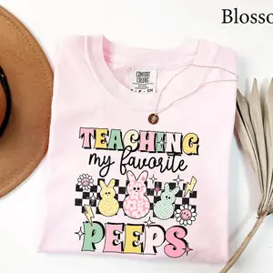 Comfort Colors Teaching My Favorite Peeps Teacher Shirt, Easter Bunny Teacher Tee, Cute Spring Classroom Graphic Shirt, Preschool Kindergarten Teacher Gift