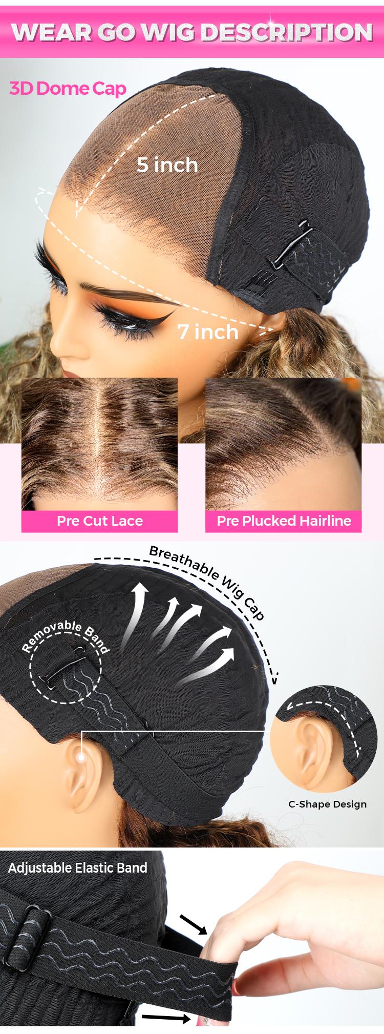 CurlyMe Wear Go Glueless Kinky Curly P4/27 Highlight Ombre Color Human Hair Wig 180% Density 7x5 Pre-cut Transparent Lace Front Wig Pre-plucked Natural Hairline Shipping in 24H