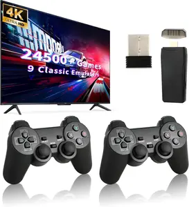 B BRAZIFY 2025 Upgrade Retro Game Console Stick with 4K HDMI, 19 Emulators, 64GB TF Card, Dual 2.4GHz Wireless Controllers for Classic Games